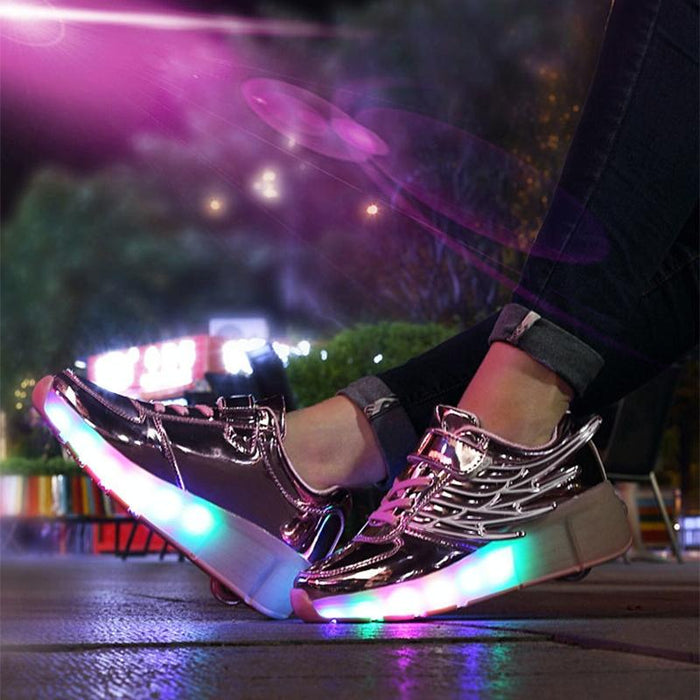 Led Light Single Wheel Wing Roller Skating Sport Shoes - Size 33