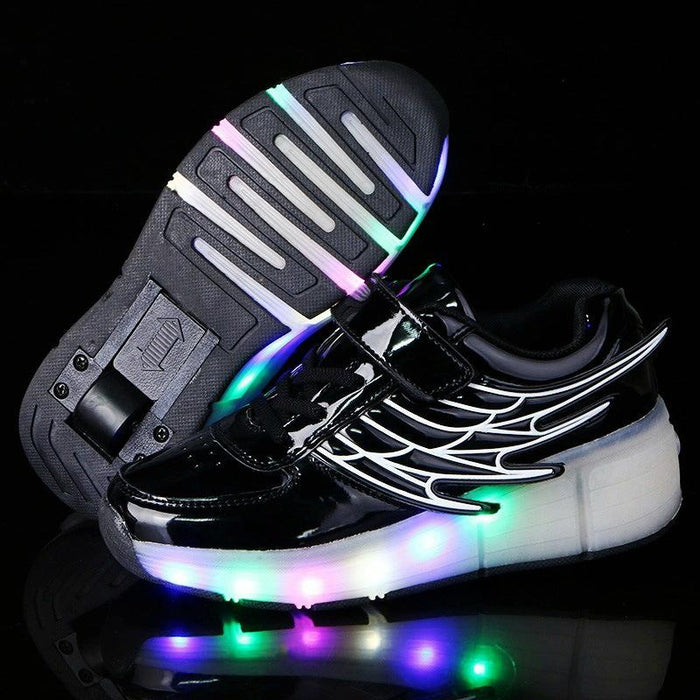 Led Light Single Wheel Wing Roller Skating Sport Shoes - Size 34