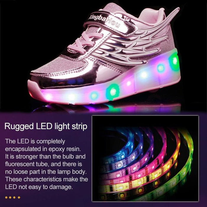 Led Light Single Wheel Wing Mesh Surface Roller Skating Sport Shoes