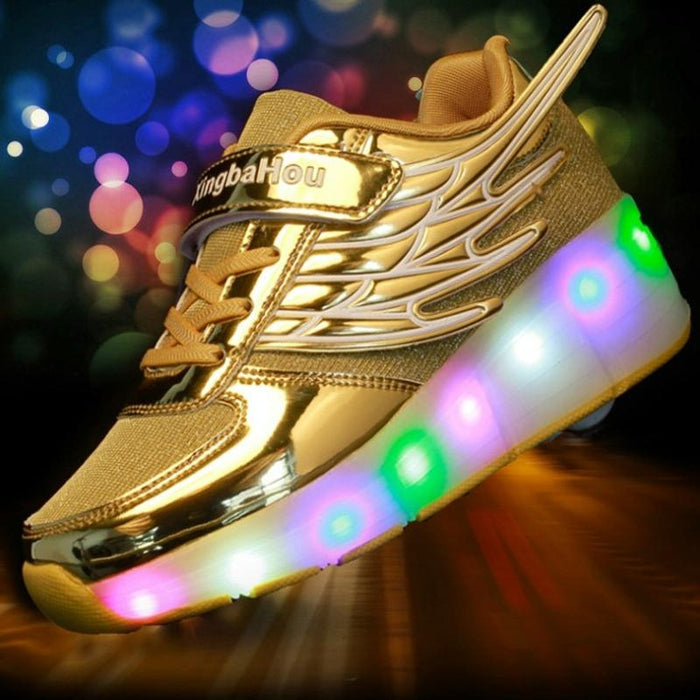 Led Light Single Wheel Wing Mesh Surface Roller Skating Sport Shoes