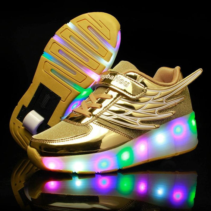 Led Light Single Wheel Wing Mesh Surface Roller Skating Sport Shoes