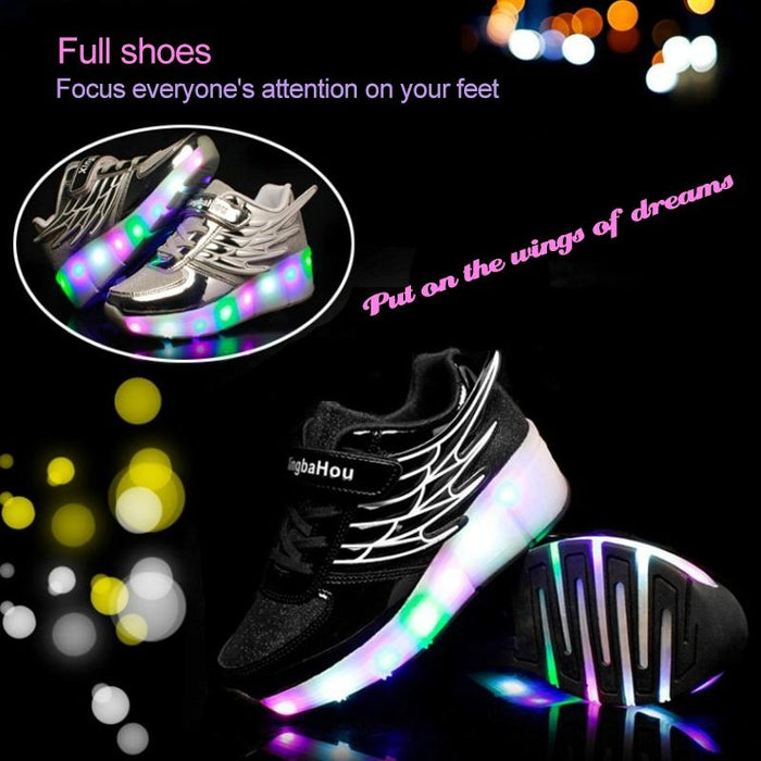 Led Light Single Wheel Wing Mesh Surface Roller Skating Sport Shoes