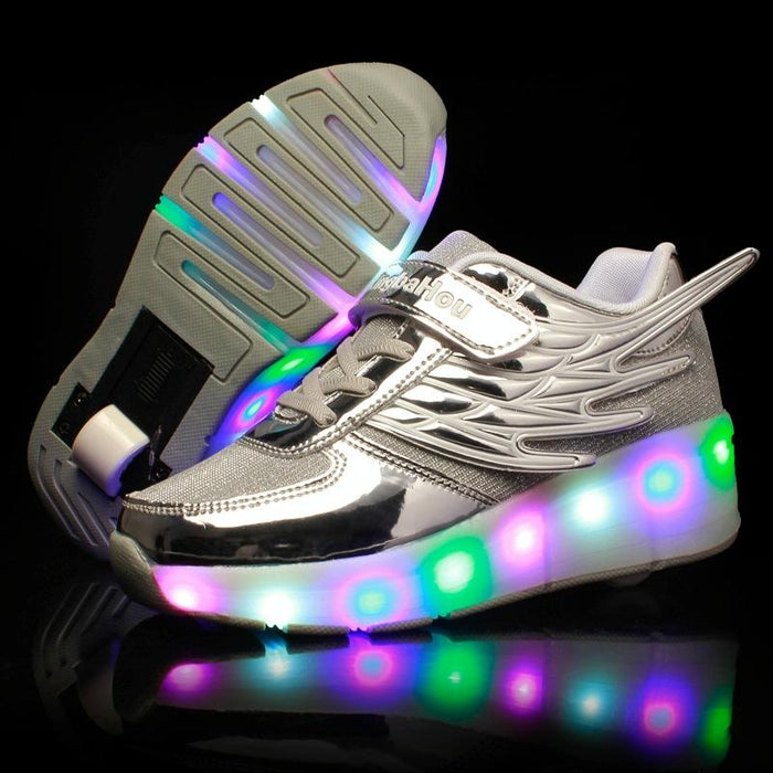 Led Light Single Wheel Wing Mesh Surface Roller Skating Sport Shoes