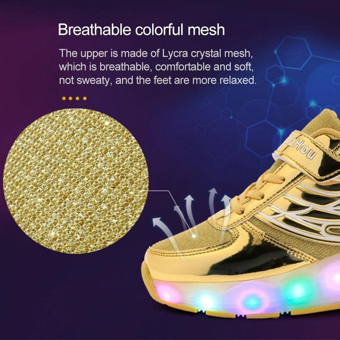 Led Light Single Wheel Wing Mesh Surface Roller Skating Sport Shoes