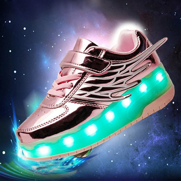 Led Double Wheel Wing Roller Skating Shoes - Size 37