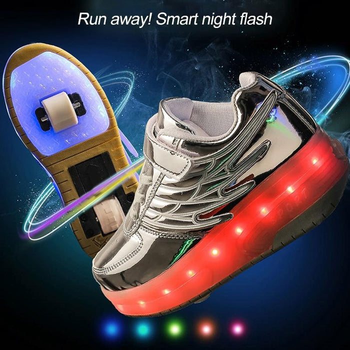 Led Double Wheel Wing Roller Skating Shoes - Size 37