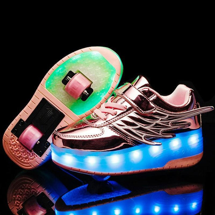 Led Double Wheel Wing Roller Skating Shoes - Size 37