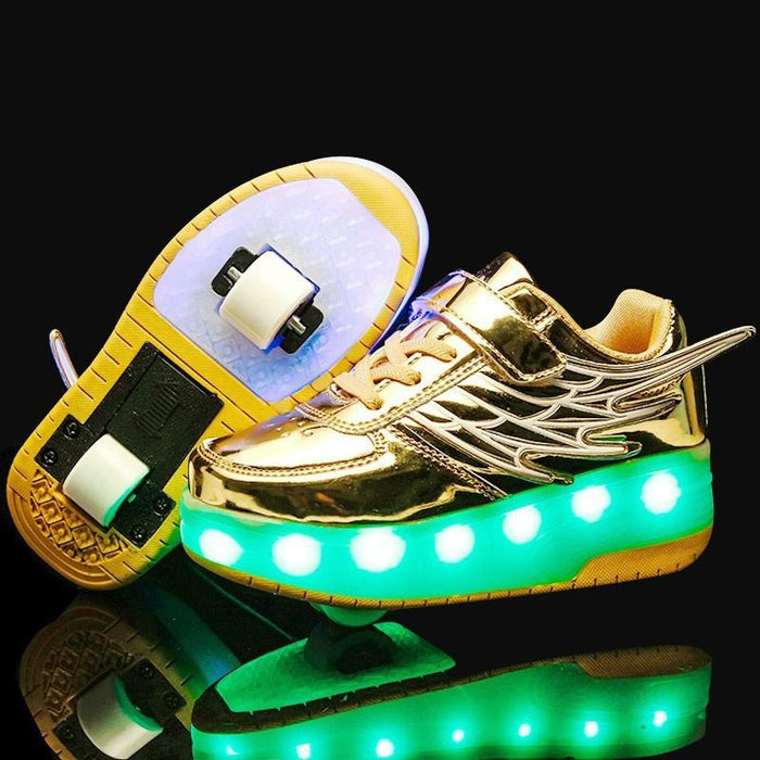 Led Double Wheel Wing Roller Skating Shoes - Size 37