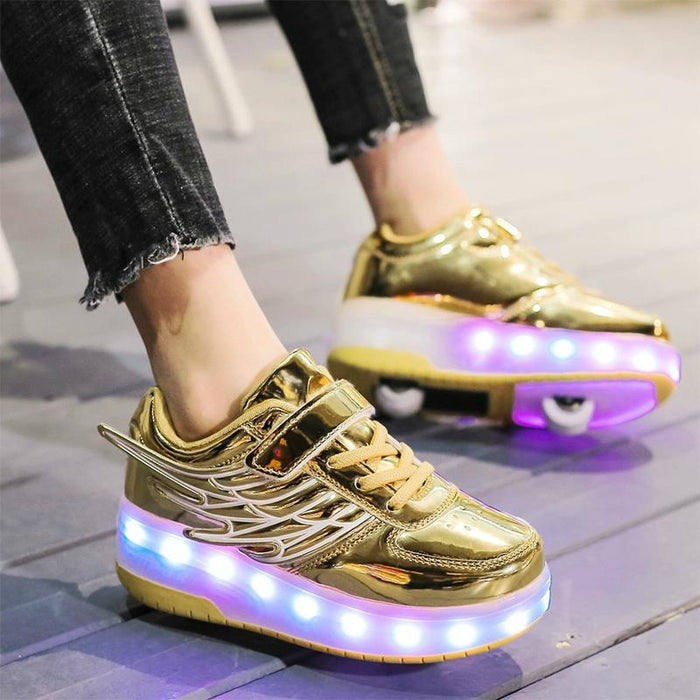 Led Double Wheel Wing Roller Skating Shoes - Size 37