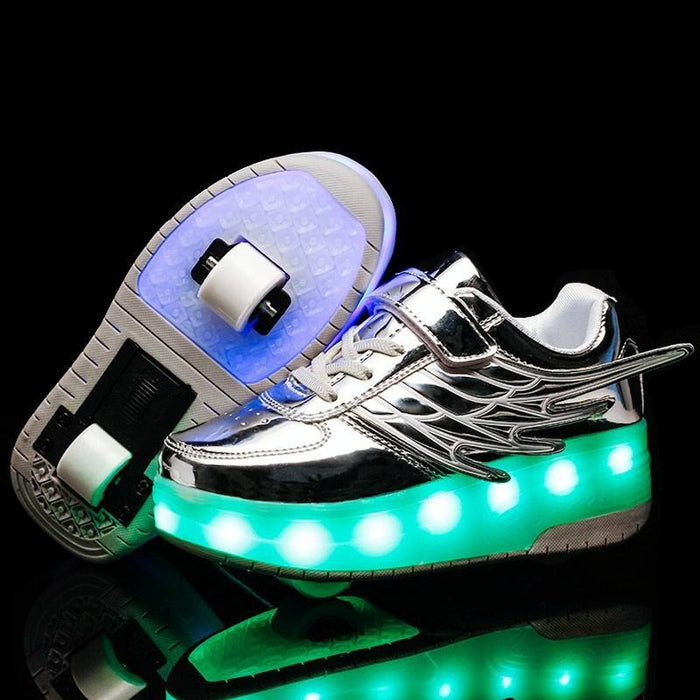 Led Double Wheel Wing Roller Skating Shoes - Size 37