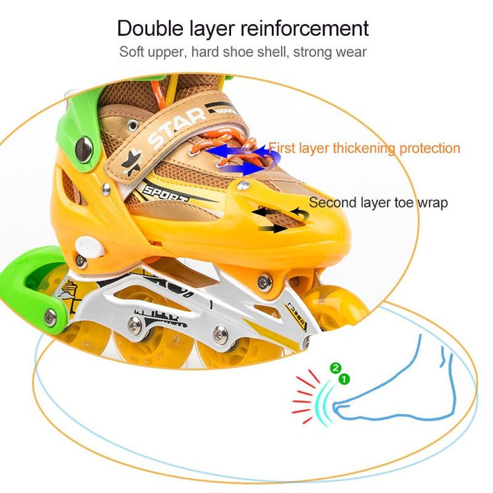 Adjustable Children Full Flash Single Four-Wheel Roller Skating Shoes Set - Size S