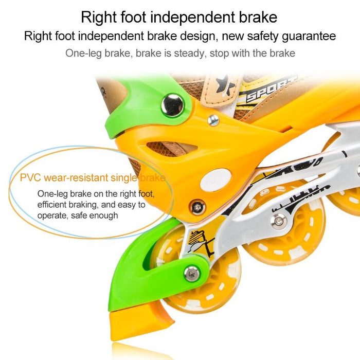 Adjustable Children Full Flash Single Four-Wheel Roller Skating Shoes Set - Size S