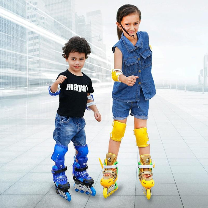 Adjustable Children Full Flash Single Four-Wheel Roller Skating Shoes Set - Size S