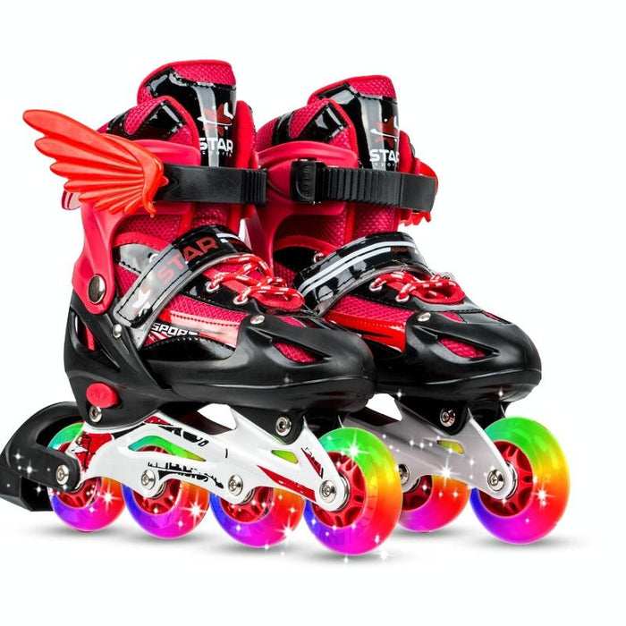 Adjustable Children Full Flash Single Four-Wheel Roller Skating Shoes Set - Size S