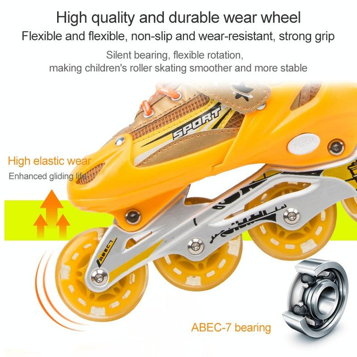 Adjustable Children Full Flash Single Four-Wheel Roller Skating Shoes Set - Size S