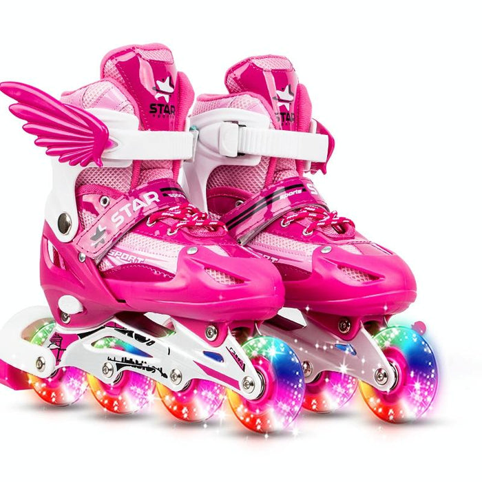 Adjustable Children Full Flash Single Four-Wheel Roller Skating Shoes Set - Size M