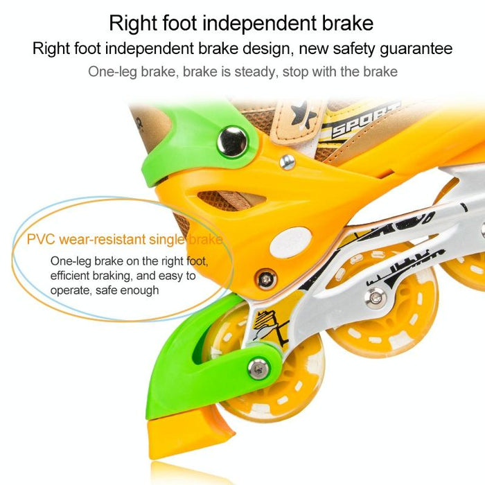 Adjustable Children Full Flash Single Four-Wheel Roller Skating Shoes Set - Size M