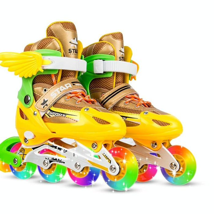 Adjustable Children Full Flash Single Four-Wheel Roller Skating Shoes Set - Size M