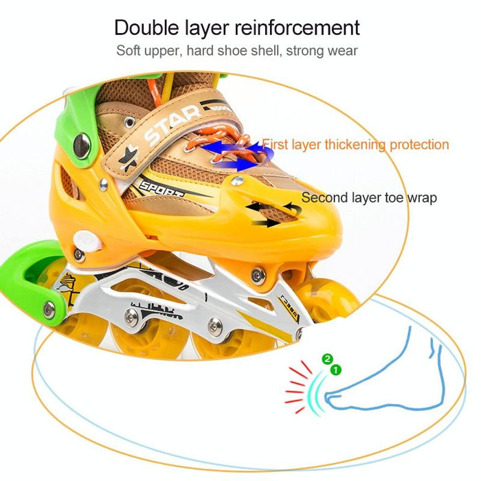 Adjustable Children Full Flash Single Four-Wheel Roller Skating Shoes Set - Size M