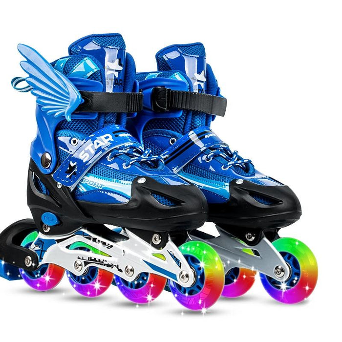 Adjustable Children Full Flash Single Four-Wheel Roller Skating Shoes Set - Size M