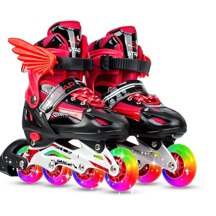 Adjustable Children Full Flash Single Four-Wheel Roller Skating Shoes Set - Size M