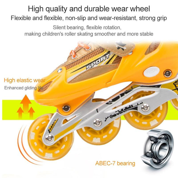 Adjustable Children Full Flash Single Four-Wheel Roller Skating Shoes Set - Size M