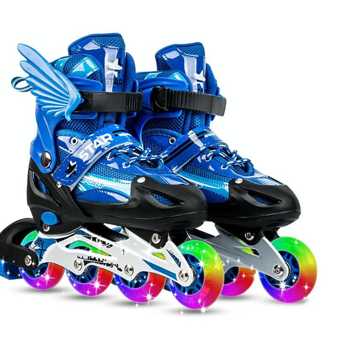 Adjustable Children Full Flash Single Four-Wheel Roller Skating Shoes Set - Size L