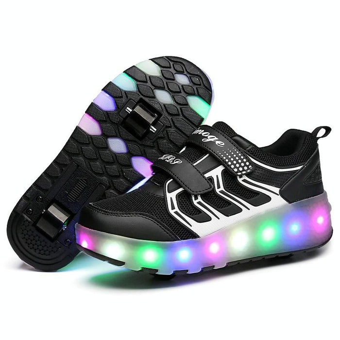 Led Light Ultra Light Mesh Surface Rechargeable Double Wheel Roller Skating Sport Shoes - Size 28