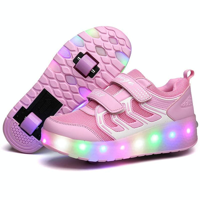 Led Light Ultra Light Mesh Surface Rechargeable Double Wheel Roller Skating Sport Shoes - Size 28