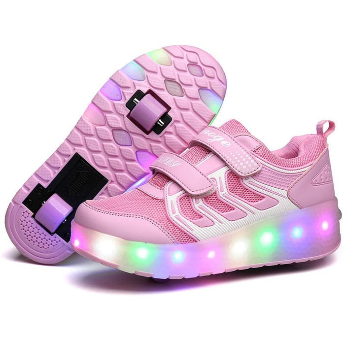 Led Light Ultra Light Mesh Surface Rechargeable Double Wheel Roller Skating Sport Shoes - Size 29