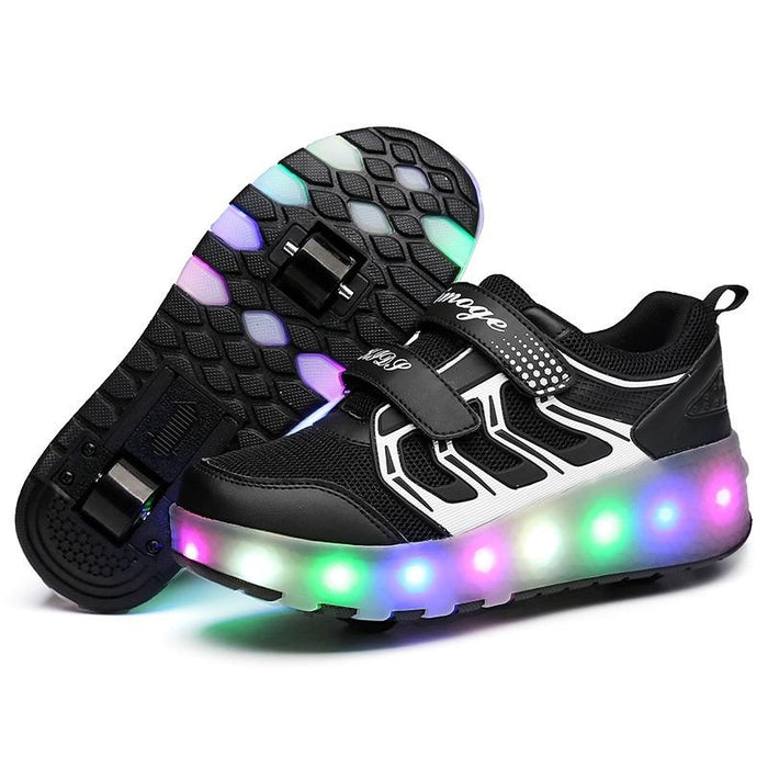 Led Light Ultra Light Mesh Surface Rechargeable Double Wheel Roller Skating Sport Shoes - Size 30