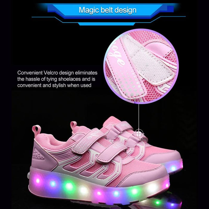 Led Light Ultra Light Mesh Surface Rechargeable Double Wheel Roller Skating Sport Shoes - Size 31