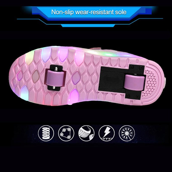 Led Light Ultra Light Mesh Surface Rechargeable Double Wheel Roller Skating Sport Shoes