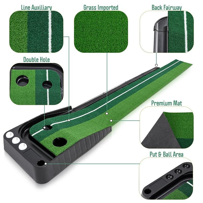 Golf Mini Putting Mat Push Rod Trainer 3M Without Auto Ball Return Fairway Green