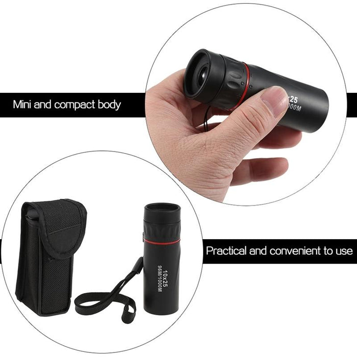 10X25 Portable Professional High Times High Definition Dual Focus Zoom Monocular Pocket Telescope - 9.2X3Cm