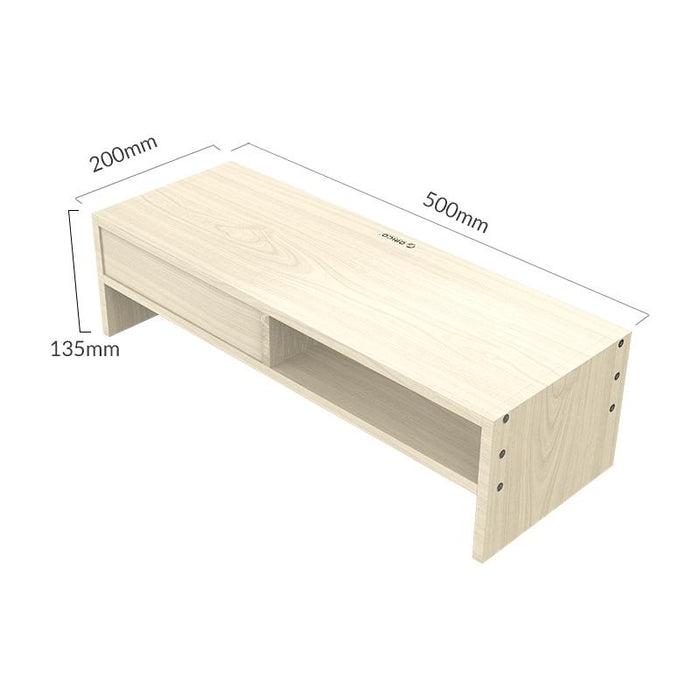 2-layer Wood Grain Computer Monitor Holder With Drawer