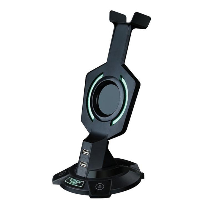 R-008-02 Luminous Integrated Mecha-Shaped Headset Holder With Dual Usb Ports & Computer Switch