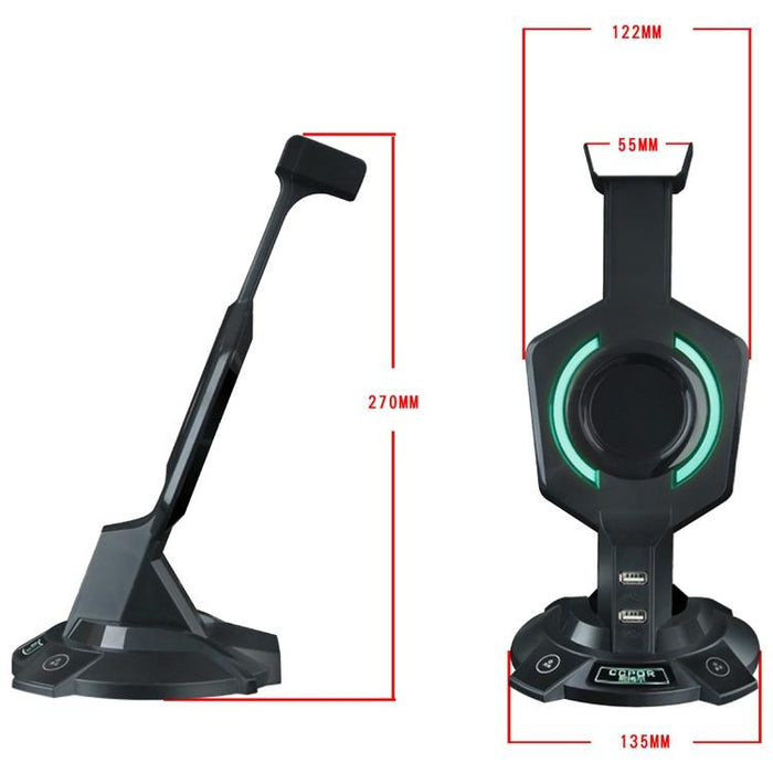 R-008-02 Luminous Integrated Mecha-Shaped Headset Holder With Dual Usb Ports & Computer Switch