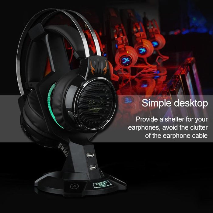 R-008-02 Luminous Integrated Mecha-Shaped Headset Holder With Dual Usb Ports & Computer Switch