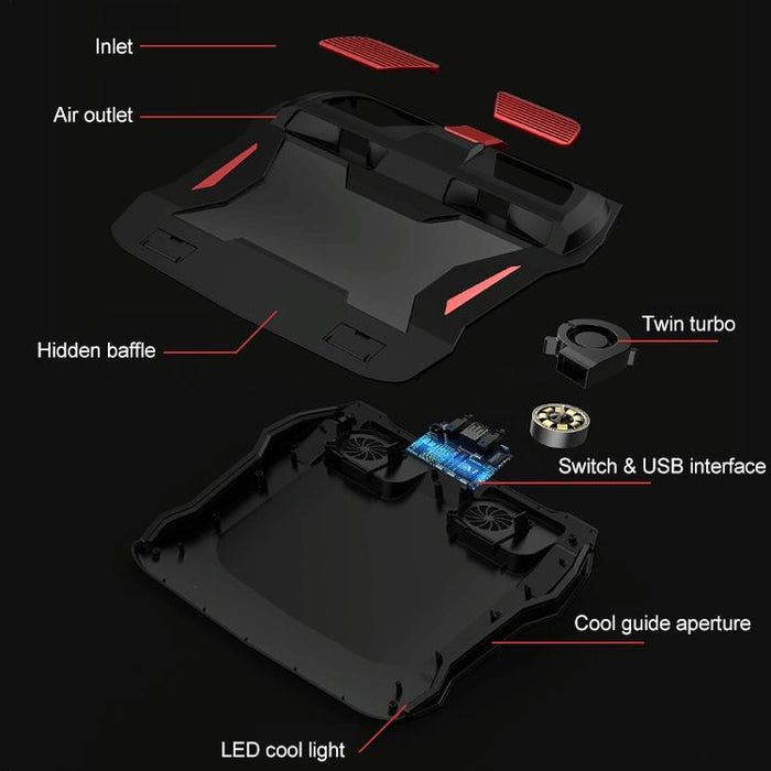 Red Light Dual Fan Laptop Radiator For Laptops