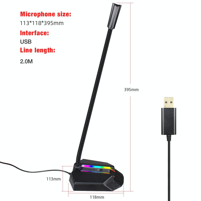 Hxsj Tsp202 Rgb Lighting Bendable Usb Voice Chat Video Conference Microphone