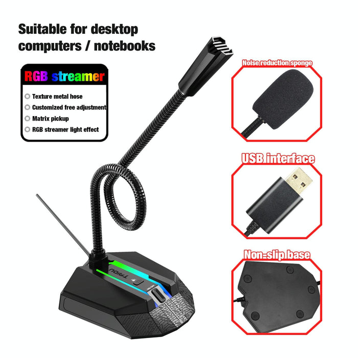 Hxsj Tsp202 Rgb Lighting Bendable Usb Voice Chat Video Conference Microphone