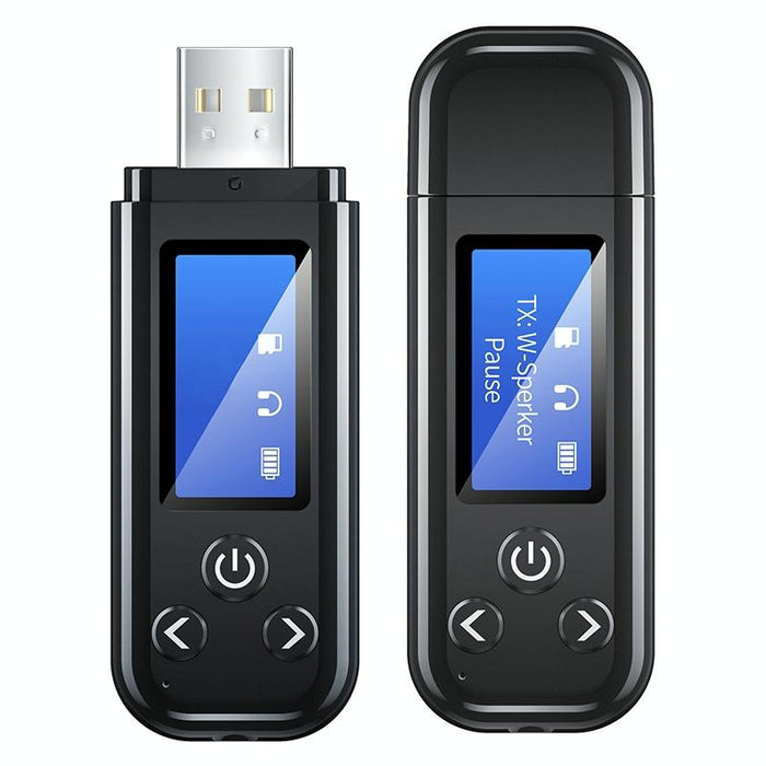2-in-1 Usb Car Bluetooth 5.0 Audio Adapter with Lcd Screen