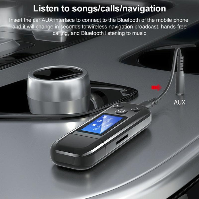 2-in-1 Usb Car Bluetooth 5.0 Audio Adapter with Lcd Screen