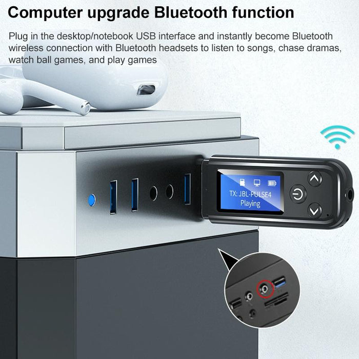 2-in-1 Usb Car Bluetooth 5.0 Audio Adapter with Lcd Screen