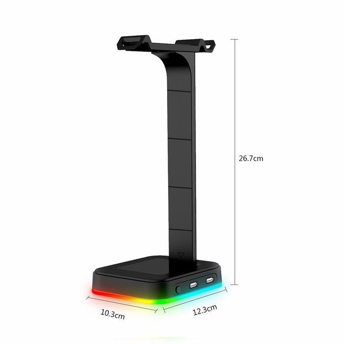 Rgbd9 Colourful Glowing Gaming Headset Display Stand With Charging & Data Transmission Dual Usb Interface Black