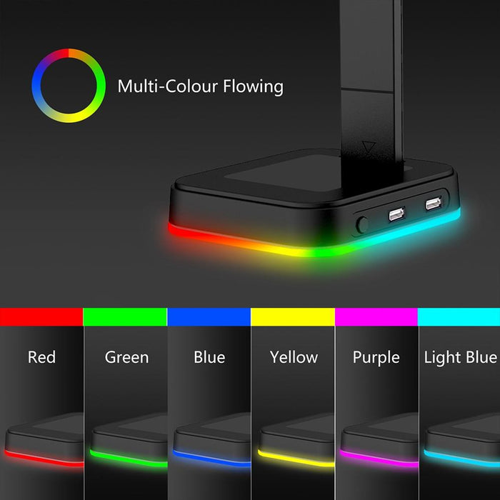 Rgbd9 Colourful Glowing Gaming Headset Display Stand With Charging & Data Transmission Dual Usb Interface Black