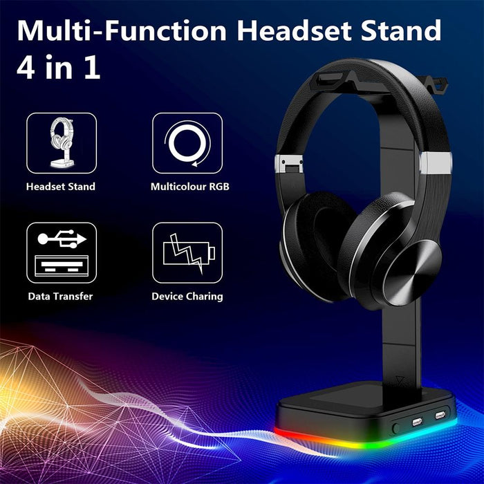 Rgbd9 Colourful Glowing Gaming Headset Display Stand With Charging & Data Transmission Dual Usb Interface Black