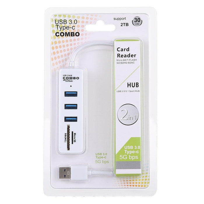 2-In-1 Usb 3.0 Hub Converter + 3X Usb Ports 26Cm Cable White