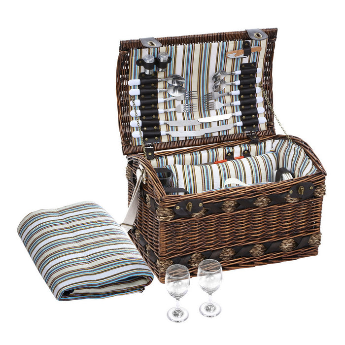 4 Person Picnic Basket Set Insulated Storage Blanket